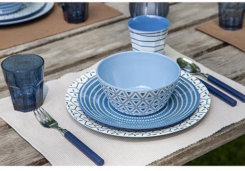 Bo-Camp Tableware - Mix & Match - 16 Pieces - Blue/White