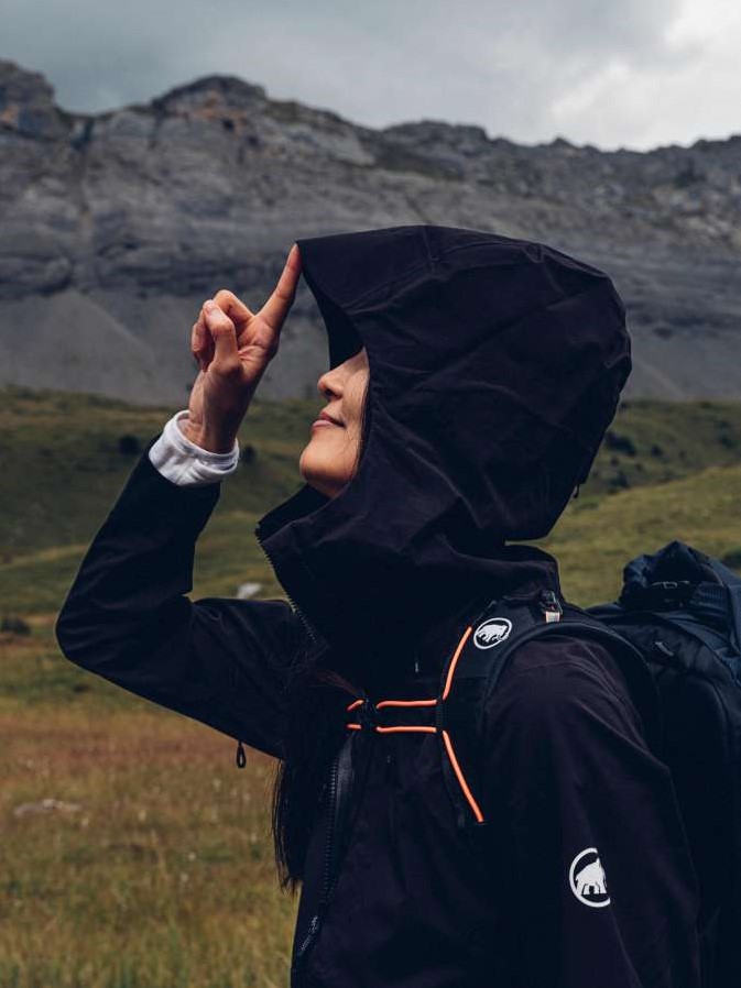 black hardshell jacket